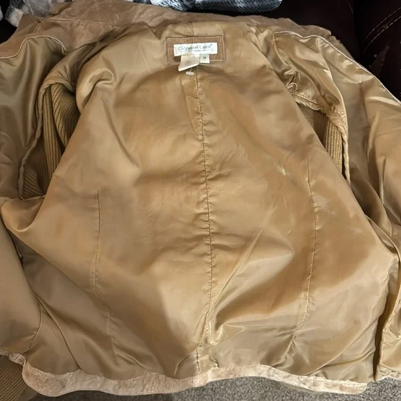 Coldwqter creek women’s leather brown jacket size medium with polyester sleeves - Picture 6 of 6